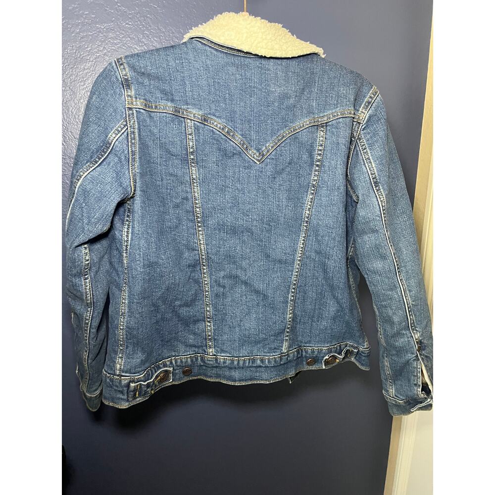 Wrangler Classic Denim Sherpa Lined Trucker Jacket Blue Small - Picture 3 of 5